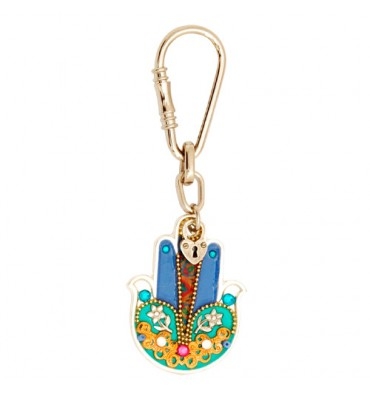 Colorful Hamsa Key Ring with Flowers by Ester Shahaf