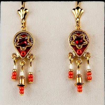 Red  Small Drop Silver Earrings