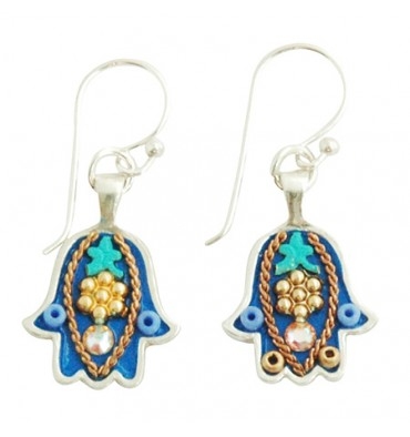 Blue Hamsa Earrings - Small - by Ester Shahaf