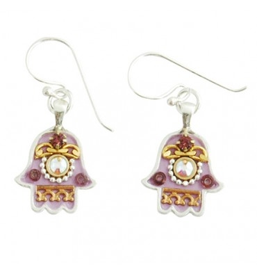 Purple Oriental Hamsa Earrings - Small - by Ester Shahaf