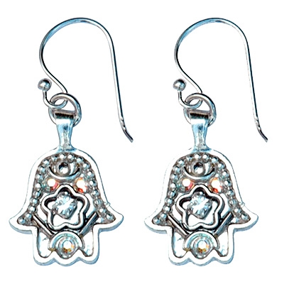 Silver Hamsa Earrings - Small - by Ester Shahaf