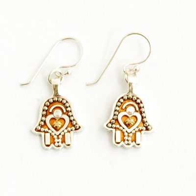 Gold heart Hamsa Earrings - Small - by Ester Shahaf