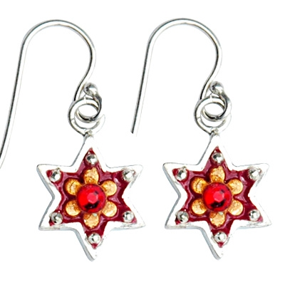 red flower Star of David earrings