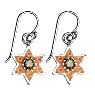 Orange Star of David Earrings by Ester Shahaf