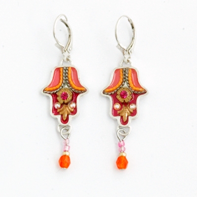 Orange Hamsa Earrings - by Ester Shahaf