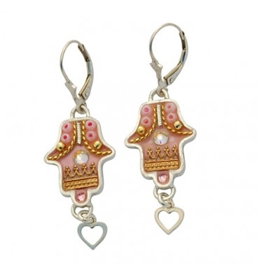 Pink Hamsa Earrings - by Ester Shahaf