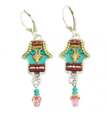 Oriental Turquoise Hamsa Earrings - by Ester Shahaf