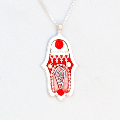 Orange Hamsa Necklace by Ester Shahaf