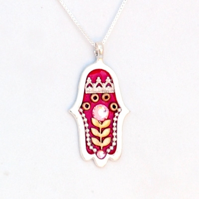 Wheat branch red Hamsa Necklace by Ester Shahaf