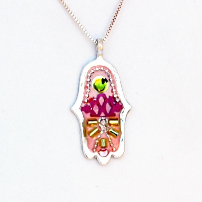 Pink Hamsa Necklace by Ester Shahaf