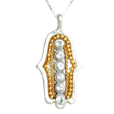 Gold & Crystal Hamsa Necklace by Ester Shahaf