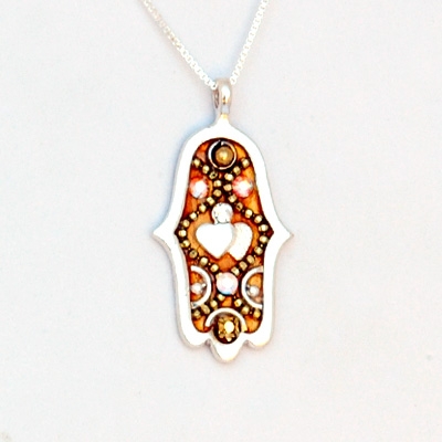 Gold & Hearts Hamsa Necklace by Ester Shahaf