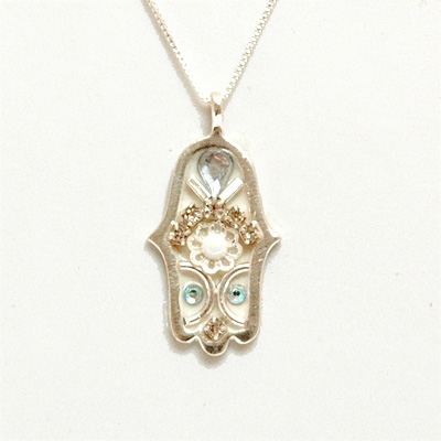 Siver & White Hamsa Necklace by Ester Shahaf