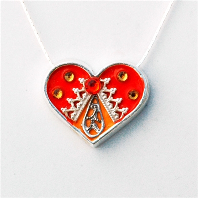 Orange Medium Silver Heart Pendant