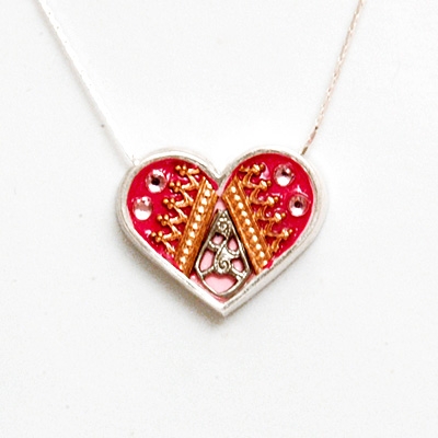 Red Medium Silver Heart Pendant