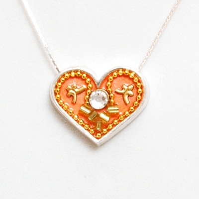 Peach Medium Silver Heart Pendant