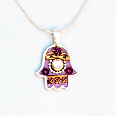 Oriental Hamsa Necklace by Ester Shahaf - Silver Jewish Jewelry