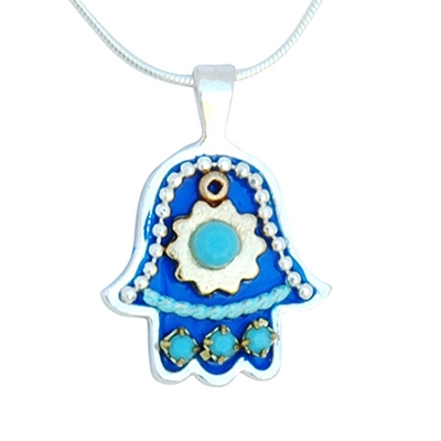 Blue Hamsa Necklace by Ester Shahaf