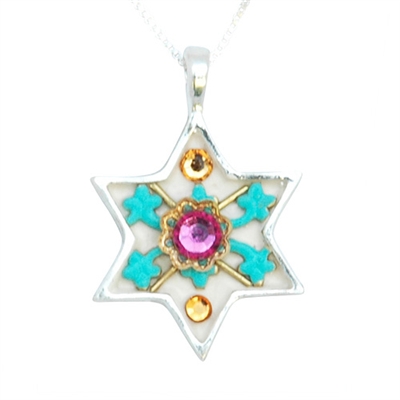 Colorful Silver Star of David Necklace by Ester Shahaf - Judaica