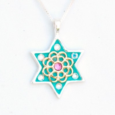 Green Star of David Necklace by Ester Shahaf