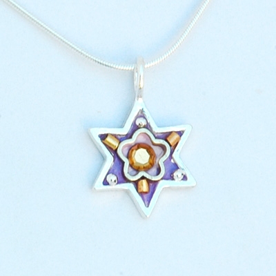 Purple Flower Star of David Necklace - Small by Ester Shahaf