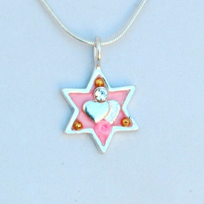 Pink Hearts Star of David Necklace - Small by Ester Shahaf