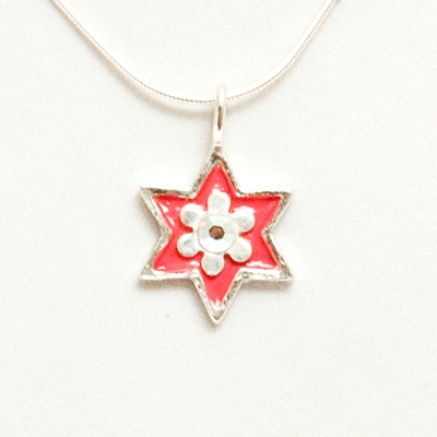 Pink Flower Small Star of David Necklace by Ester Shahaf