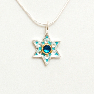 Light Blue Small Star of David Necklace by Ester Shahaf