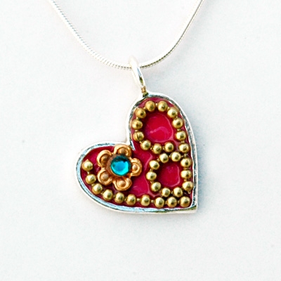 Red Small Silver Heart Pendant