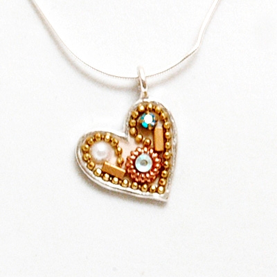 White & Gold Small Silver Heart Pendant