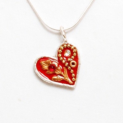 Red Small Silver Heart Pendant