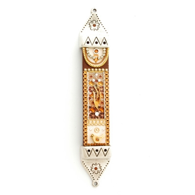 Brown  Wood & Pewter Mezuzah Case by Ester Shahaf