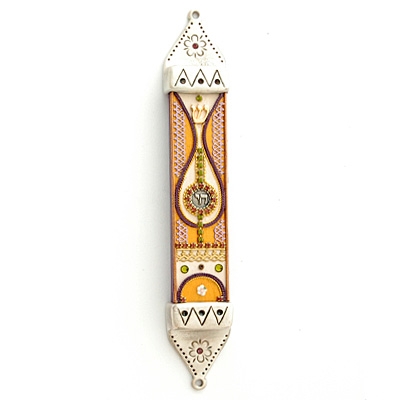 Chai  Wood & Pewter Mezuzah Case by Ester Shahaf