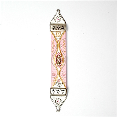 Pink Wood & Pewter Mezuzah Case by Ester Shahaf