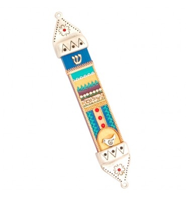 Colorful Wood & Pewter Mezuzah Case by Ester Shahaf