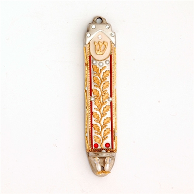 Golden Leaves Mezuzah Case by Ester Shahaf