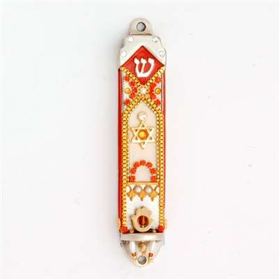 Orange Star of David Mezuzah Case by Ester Shahaf