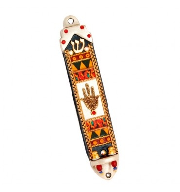 Golden Hamsa Mezuzah Case by Ester Shahaf