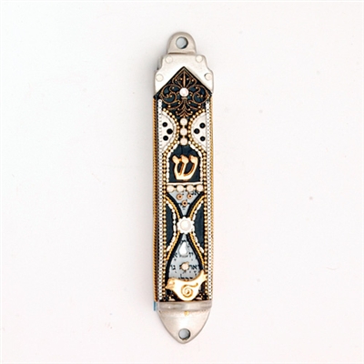 Black Mezuzah Case with Flowers by Ester Shahaf