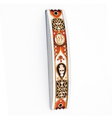 Arched Mezuzah Case With Golden Patterns by Ester Shahaf