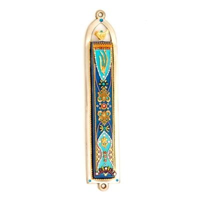 Blue Oriental Mezuzah Case  by Ester Shahaf