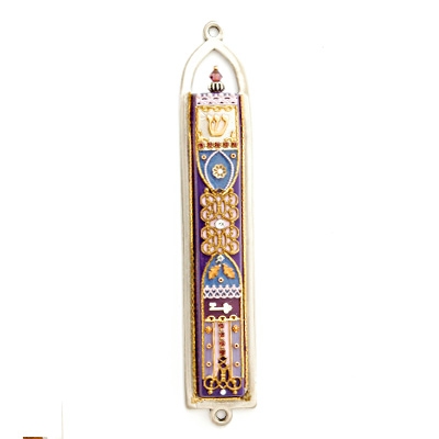 Purple Oriental Mezuzah Case  by Ester Shahaf