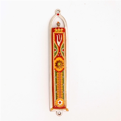 Orange & Red Oriental Mezuzah Case  by Ester Shahaf