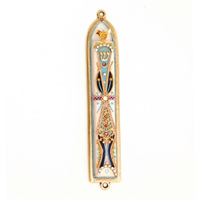 White & Purple Oriental Mezuzah Case  by Ester Shahaf