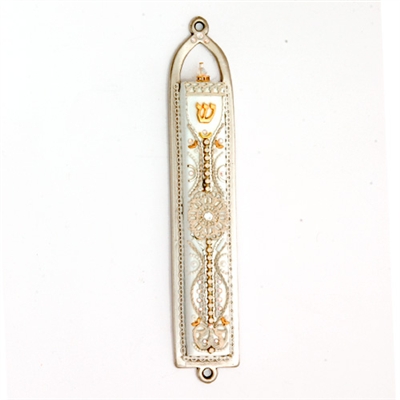 White Oriental Mezuzah Case  by Ester Shahaf