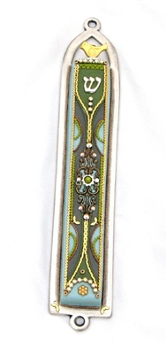 Green Oriental Mezuzah Case  by Ester Shahaf