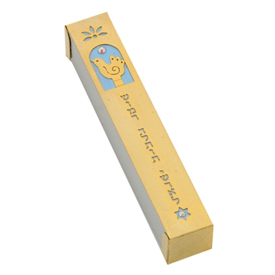 Dove Mezuzah Case - Gold and Light Blue by Ester Shahaf