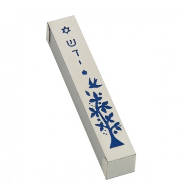 Tree Mezuzah Case - Silver & Blue by Ester Shahaf