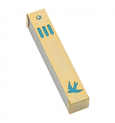 Dove Mezuzah Case - Gold & Turquoise by Ester Shahaf