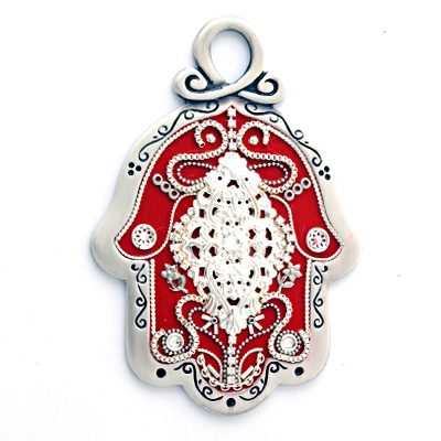 Red & Silver Hamsa Hand by Ester Shahaf